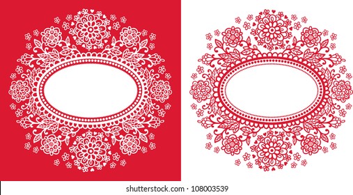 oval frame with flowers. Vector. Lace.