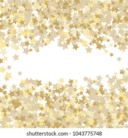 Oval frame from golden confetti stars. Abstract vector illustration. Dynamic colored celebration background with confetti stars  for holiday decorations, paper packaging, textile , covers