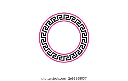An oval frame with a Greek key pattern in black and pink, isolated on a white background.