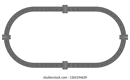 Oval frame in the greek style isolated on white background.