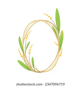 Oval Frame with Green Branches and Foliage Vector Illustration