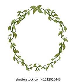 Oval frame with green tropical leaves and lianas.Decoration for greeting card,wedding invitation,save the date.Oval frame for your design with place for text
