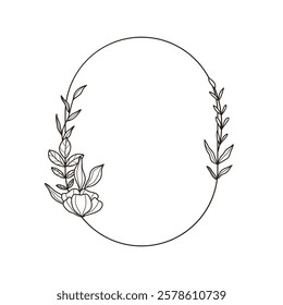 Oval Frame with Hand drawn Botanical Elements