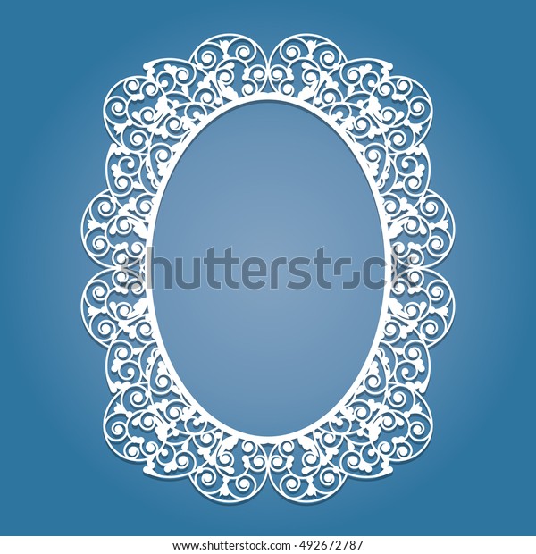 Oval\
frame with lace pattern. Image suitable for laser cutting,  plotter\
cutting. It can be used as a photo frame, for the design of wedding\
invitations and other invitations, brochures,\
menus.