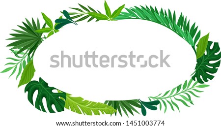 Oval frame of leaves placed outside. Vector illustration on white background.