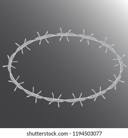 oval frame made of realistic metal barbed wire. isolated on dark background
