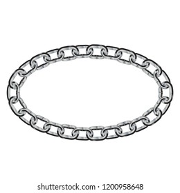 oval frame made of shiny metal chain. isolated on white background