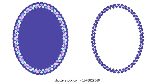 Oval frame  with mermaid scales  vector illustration