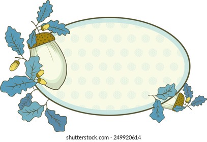 Oval frame with oak leaves and acorns on a white background.
