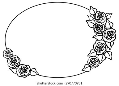 Oval frame with outline roses