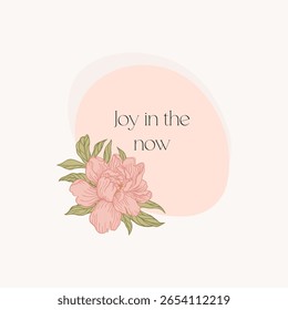 Oval frame with peony. Delicate pink colors.