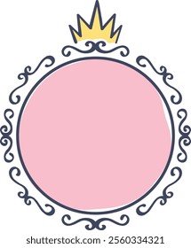 Oval frame with pink background featuring a golden crown and elegant flourishes, ideal for royal or feminine designs, invitations, logos, and branding projects