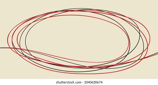 Oval frame place for text hand drawn scribble black and red ink one line drawing graffiti bubble circular shape for message or note design element, Vector illustration