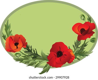 The oval frame with poppies. Vector illustration.
