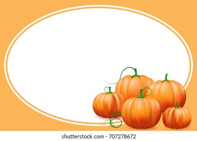 Oval frame with pumpkins on white background, vector illustration. Empty place for Your text in the center. Postcard, congratulation, invitation.