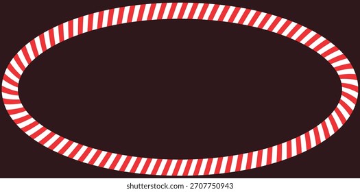 Quadro oval de uma bengala de doces vermelha e branca em um fundo escuro