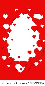 Oval frame of red and white hearts with blank space for text. Stock vector illustration for Valentine's day in a vertical format stories for the design of social networks. Social media template.