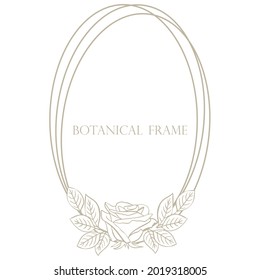 Oval frame with rose and leaves vector illustration. Botanical natural wreath with flower. Template for a postcard.