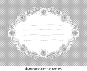 Oval frame with roses. Grey-2