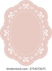 Marco ovalado con borde festoneado, borde punteado y borde de remolino de cinta, aislado con amplio espacio de copia. Símbolo de elegancia, invitación, boda, etiqueta y encanto vintage. Ilustración vectorial de dibujos animados.