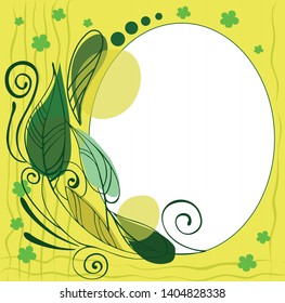 Oval frame with stylized leaves on a yellow background