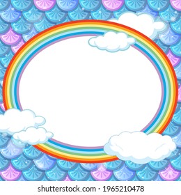 Oval frame template on blue fish scales background illustration
