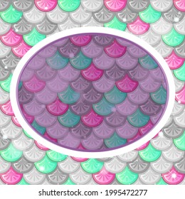 Oval frame template on colourful fish scales background illustration