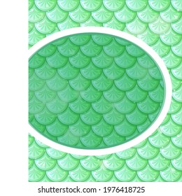 Oval frame template on pastel green fish scales background illustration