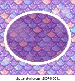 Oval frame template on purple fish scales background illustration