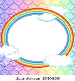 Oval frame template on rainbow fish scales background illustration