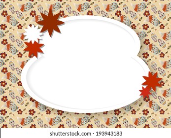 Oval frame for text with red flowers on the mosaic background