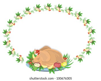 Oval frame with turkey, vector