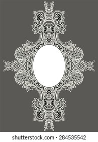  Oval Frame. White Lace Frame. Gray Backgrounds.