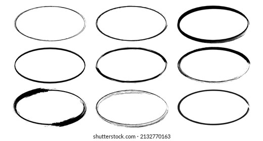 Oval frames. Hand drawn grunge round doodle ring. Stock vector Stamp emblem illustration isolater on white background.