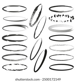 Oval frames set. Various styles. Black and white. Vector illustration.