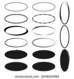 Oval frames Vector collection. Various elliptical border designs. Black and white set.