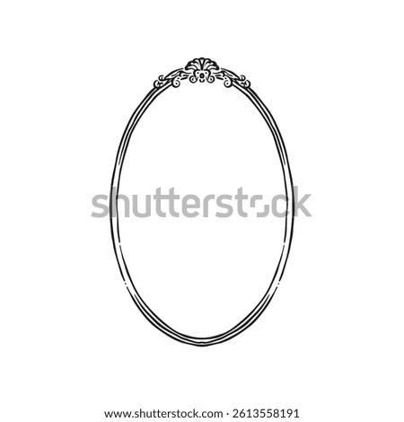 An oval french border Baroque classic vintage style, Thin border sketched as a vector. 