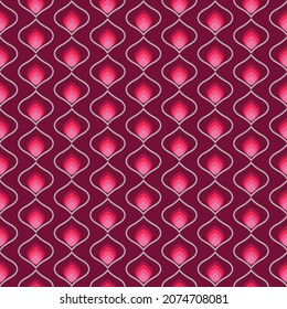 Oval geometric pattern. Vector seamless pattern in burgundy and pink colors. For use in packaging, brochures, fabrics, prints, wallpapers, covers and flyers, packaging, shops and textiles.