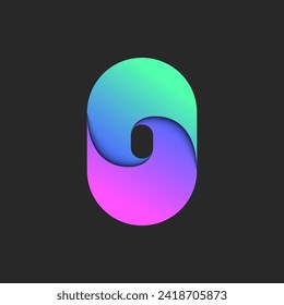 Oval geometric shape logo or letter O design mockup, zero 0 number concept symbol, two areas vibrant gradient layers with shadows.