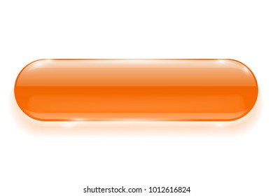 Oval glass button. Orange 3d shiny blank push button. Vector illustration isolated on white background