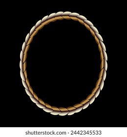 Oval gold foil frame isolated background. Template with geometric gold frame. Gold ring, line art. Vector golden border design element for birthday, New Year, Christmas card, wedding invitation.