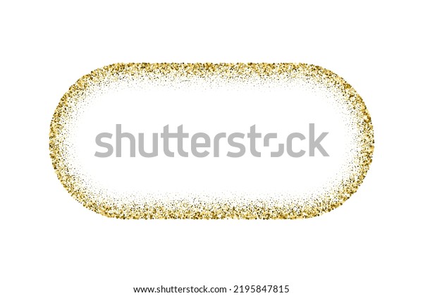 Oval gold frame from glitters with bright\
glow light effect vector illustration. Abstract golden ellipse from\
luxury metal dust for swirl portal, decorative royal award border\
on white background.