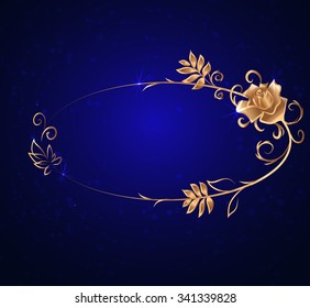 oval gold frame with a rose, vector