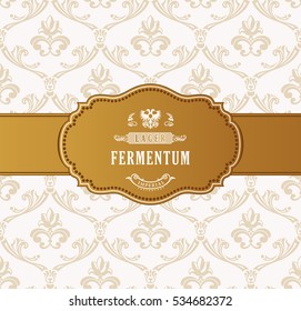 Oval golden frame vector. Luxury packing in art deco style. A place for congratulations or company name. Decoration vignette for a gift, card, invitation, template logo