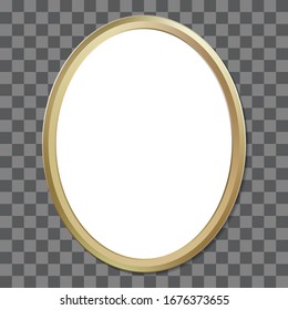 Oval golden picture frame. Vector illustration isolated on transparent background