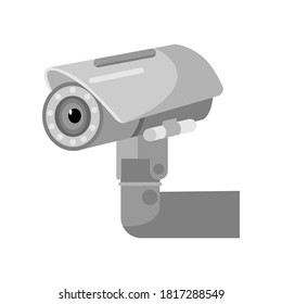 Oval gray security camera on a white background. Surveillance equipment for protection, security and surveillance, vector illustration in flat design style