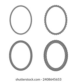 Oval Greek Meander Waves Ornament Frame Border Vector Background Illustration
