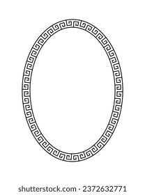 Oval greek pattern. Roman ellipse frame. Outline greece border isolated on white background. Round greec boarder for design prints. Circular ancient ornament. Fret rome key. Vector illustration