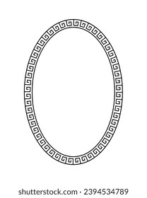 Oval greek pattern. Roman ellipse frame. Outline greece border isolated on white background. Round greec boarder for design prints. Circular ancient ornament. Fret rome key. Vector illustration