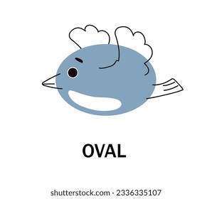 Oval grey bird line concept. Wild bird in air. Zoology and ornithology. Geometric figure and shape. Poster or banner for website. Linear flat vector illustration isolated on white background